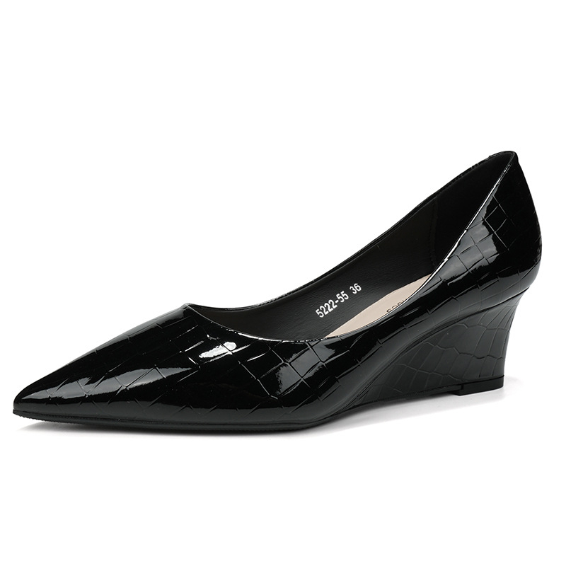 Dámske klinové topánky - špičatý nos, Ultra-Fiber vrchnok, stredný podpätok 3–6 cm, klinový podpätok, dizajn s plytkým otvorom