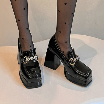 Дамски обувки с квадратен нос, TPU горна част, платформа и супер високи токчета (>8 см), корейски стил