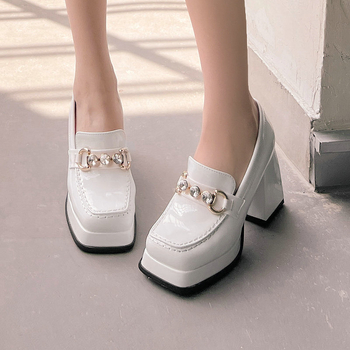 Дамски обувки с квадратен нос, TPU горна част, платформа и супер високи токчета (>8 см), корейски стил