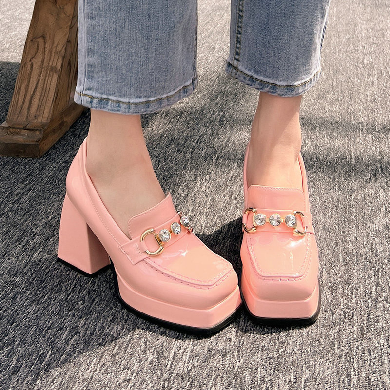 Дамски обувки с квадратен нос, TPU горна част, платформа и супер високи токчета (>8 см), корейски стил