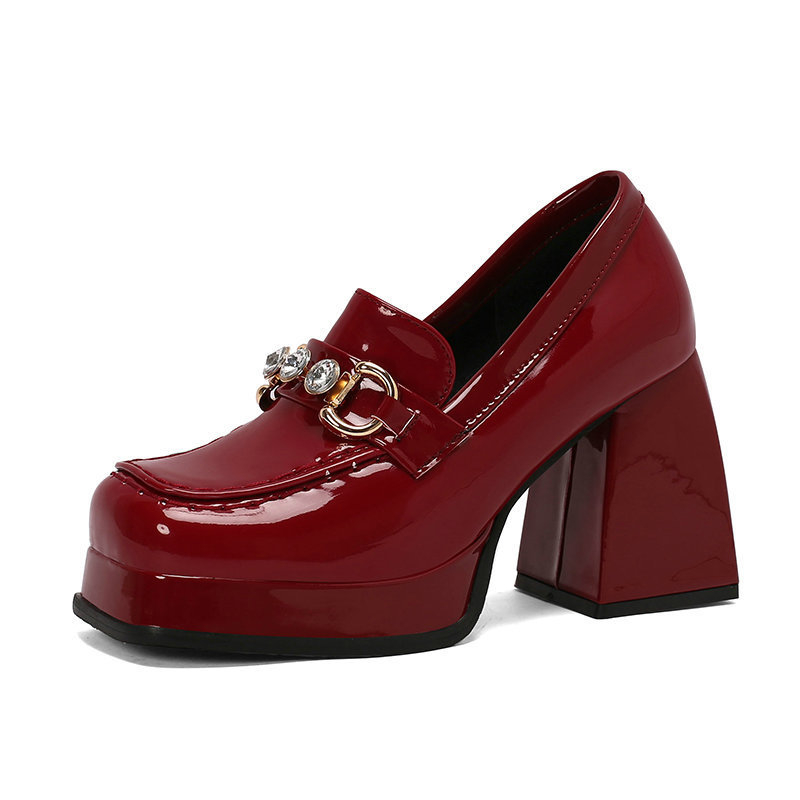 Дамски обувки с квадратен нос, TPU горна част, платформа и супер високи токчета (>8 см), корейски стил