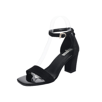 Sandale pentru femei, curea unică cu cataramă, toc mediu 3–5 cm, vârf pătrat, talpă din cauciuc