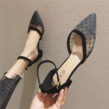 Ženske sandale na srednjoj peti s mrežastim gornjim dijelom, šiljasti nos, prozračne, gumena potplat