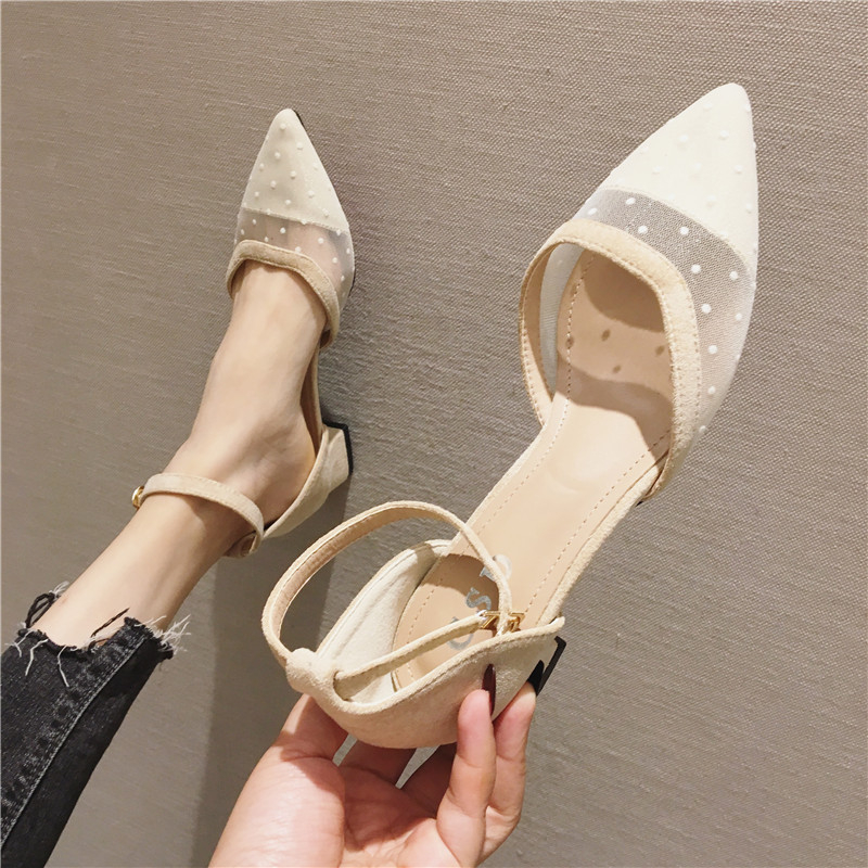 Ženske sandale na srednjoj peti s mrežastim gornjim dijelom, šiljasti nos, prozračne, gumena potplat