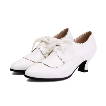 Pantofi dama cu șireturi, stil retro, inspirați din Roma, vârf ascuțit, partea superioară din PU, toc gros de înălțime medie, talpă din cauciuc