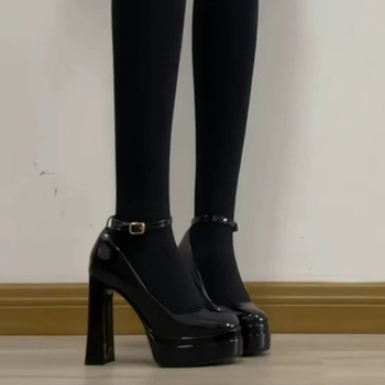 Ženske platforme s visokim potpeticama, remen s jednom kopčom, okrugli vrh, PU gornji dio