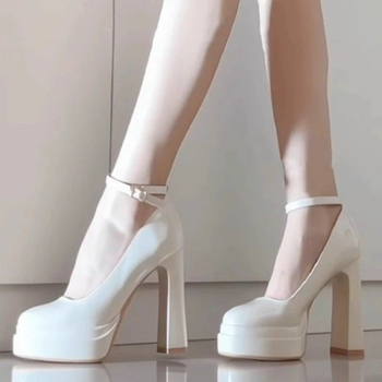 Ženske platforme s visokim potpeticama, remen s jednom kopčom, okrugli vrh, PU gornji dio