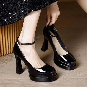 Ženske platforme s visokim potpeticama, remen s jednom kopčom, okrugli vrh, PU gornji dio