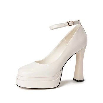 Ženske platforme s visokim potpeticama, remen s jednom kopčom, okrugli vrh, PU gornji dio