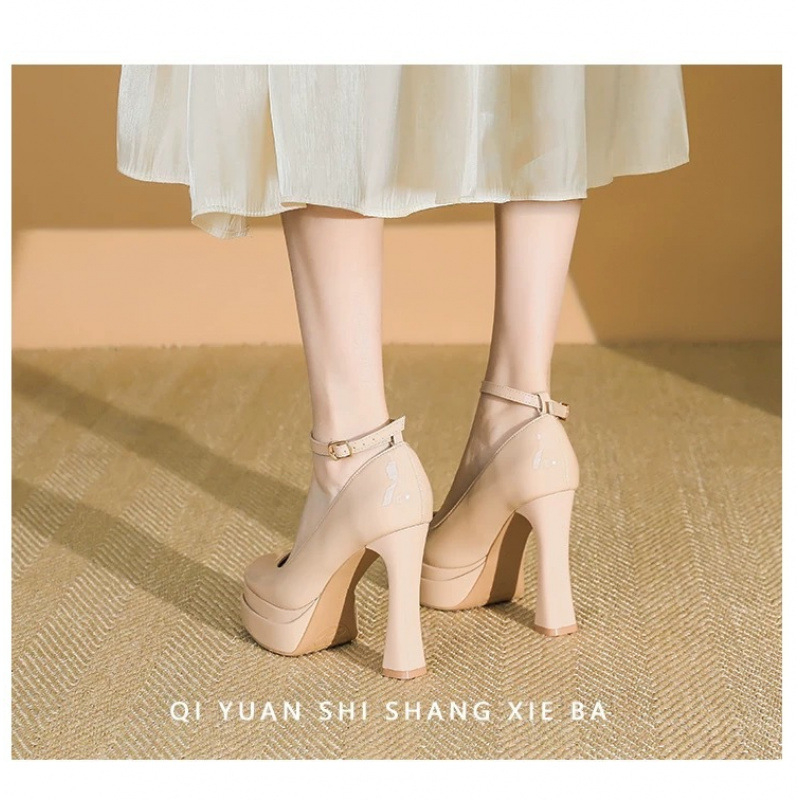 Ženske platforme s visokim potpeticama, remen s jednom kopčom, okrugli vrh, PU gornji dio