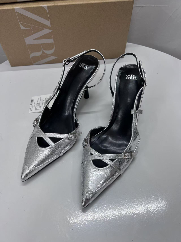 Ženske mule s denim remenom, špicastim nosem, uskim potpeticama 6–8 cm