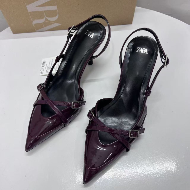 Ženske mule s denim remenom, špicastim nosem, uskim potpeticama 6–8 cm