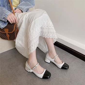 Pantofi Mary Jane - stil retro, partea superioară PU, vârf rotund, închidere cu cataramă, toc înalt 6-8 cm, talpă din cauciuc