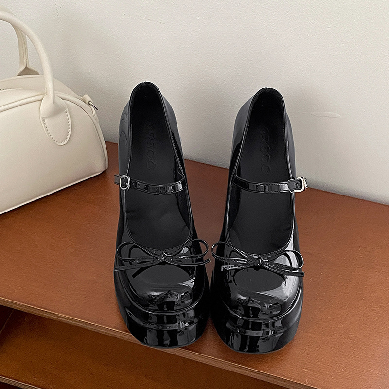 Dámske Mary Jane topánky, korejský štýl, okrúhla špička, PU zvršok, extrémne vysoký podpätok (>8 cm)