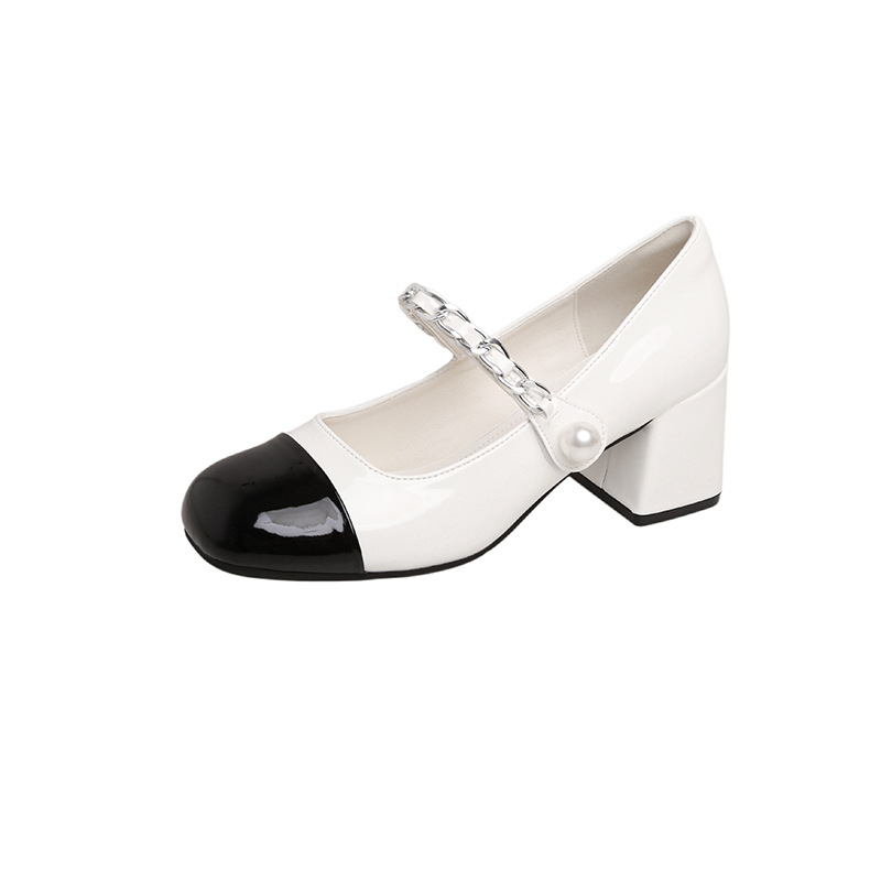 Kožne Mary Jane cipele, retro stil, okrugli vrh, debeli pet 6-8 cm