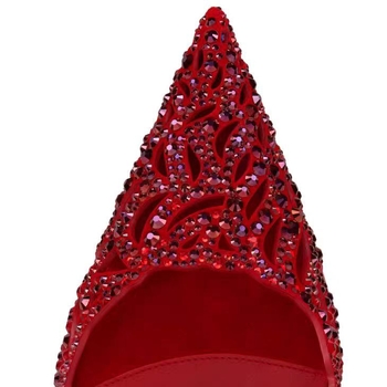 Lttl ženske sandale s kristalima, šiljat nos, tanak potpetica preko 8 cm, koža unutarnja i đon