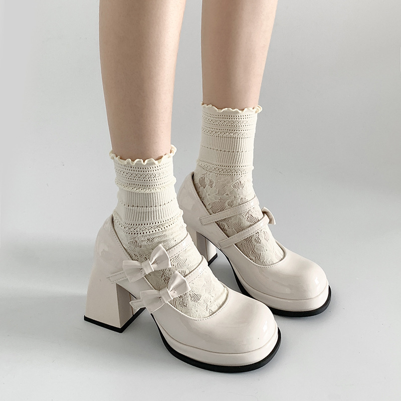 Ženské Mary Jane topánky s kruhovou špičkou, PU horná časť, extrémne vysoký podpätok (>8 cm), jednobarevné, kórejský štýl.