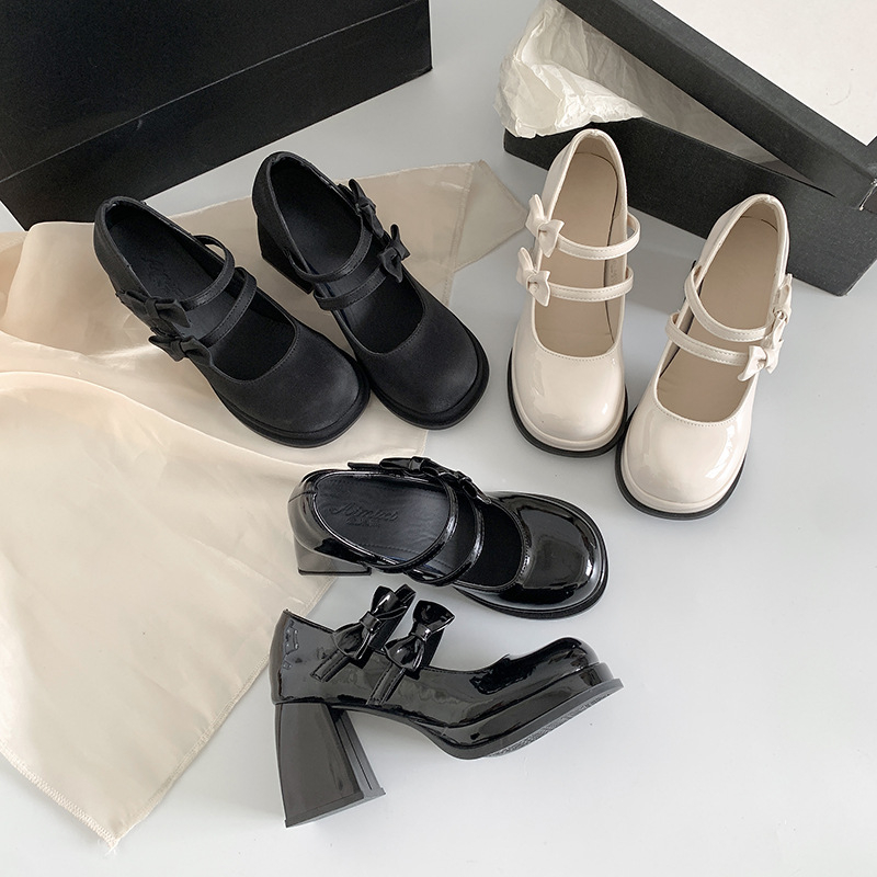 Ženské Mary Jane topánky s kruhovou špičkou, PU horná časť, extrémne vysoký podpätok (>8 cm), jednobarevné, kórejský štýl.