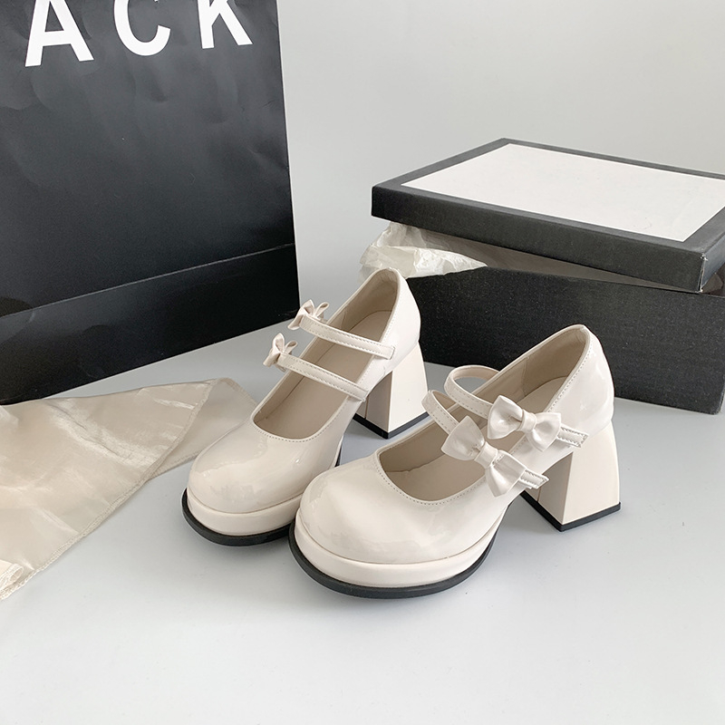 Ženské Mary Jane topánky s kruhovou špičkou, PU horná časť, extrémne vysoký podpätok (>8 cm), jednobarevné, kórejský štýl.