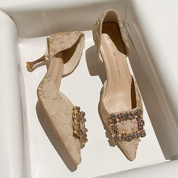 Pantofi cu toc înalt pentru femei: vârf ascuțit, toc subțire, stil coreean (Partea superioară: țesătură; Interior: microfibră; Talpă: cauciuc)