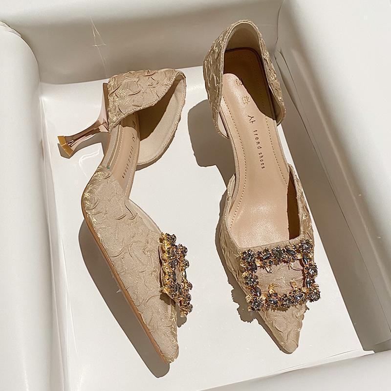 Pantofi cu toc înalt pentru femei: vârf ascuțit, toc subțire, stil coreean (Partea superioară: țesătură; Interior: microfibră; Talpă: cauciuc)