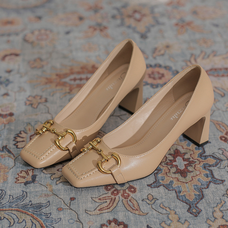 Ženske cipele u francuskom stilu, kvadratni vrh, srednji pet 3–6 cm, gornji materijal: super vlakno, potplat: guma