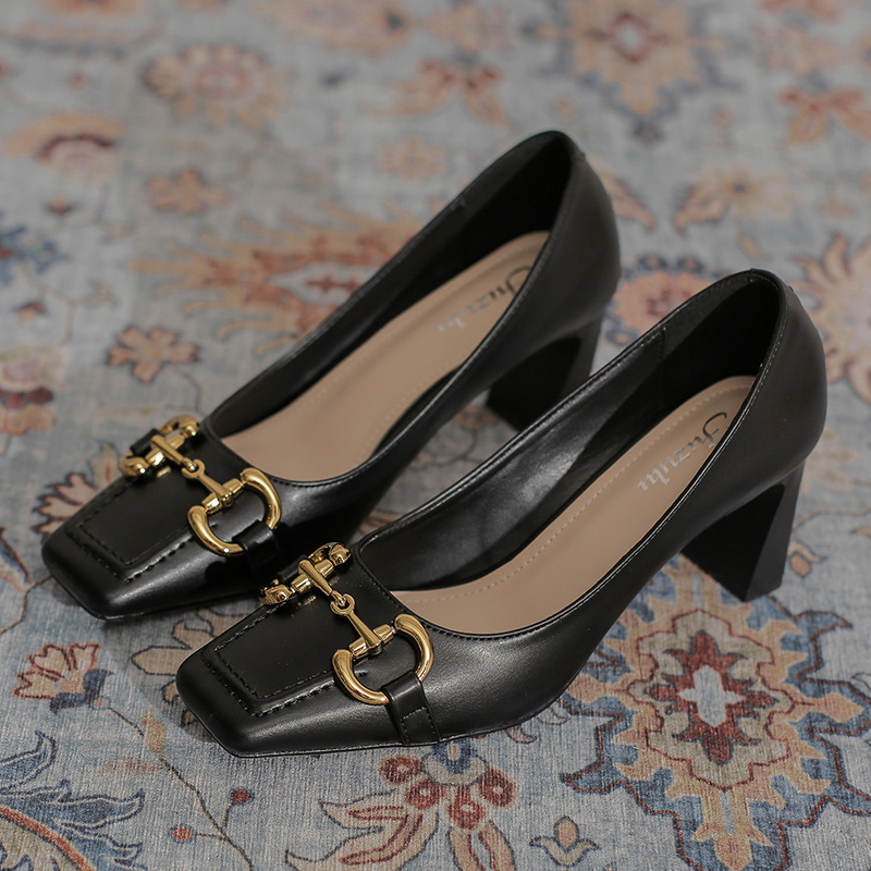 Ženske cipele u francuskom stilu, kvadratni vrh, srednji pet 3–6 cm, gornji materijal: super vlakno, potplat: guma