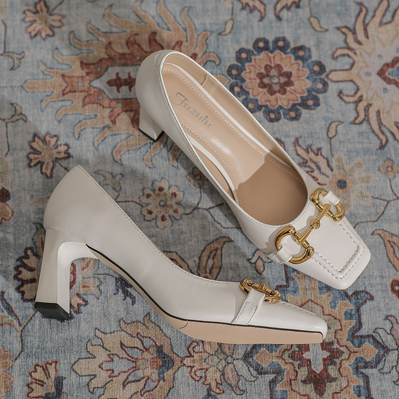 Ženske cipele u francuskom stilu, kvadratni vrh, srednji pet 3–6 cm, gornji materijal: super vlakno, potplat: guma