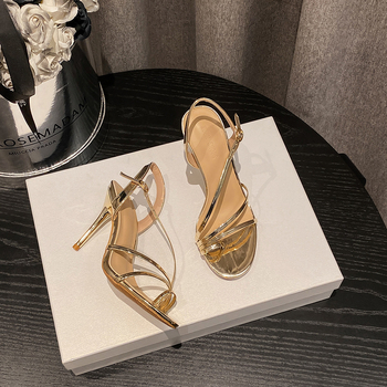 Ženske sandale s kopčom i otvorenim prstom, okrugla špička, mikrovlaknena gornja strana, gumeni potplat