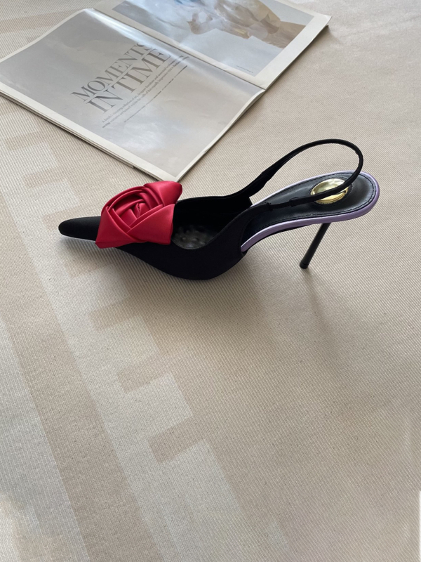 Sandale sa satenskim gornjim dijelom, s oštrim nosom, ultra visoki uski pet, elastična traka, gumeni potplat, unutarnji materijal: super vlakno