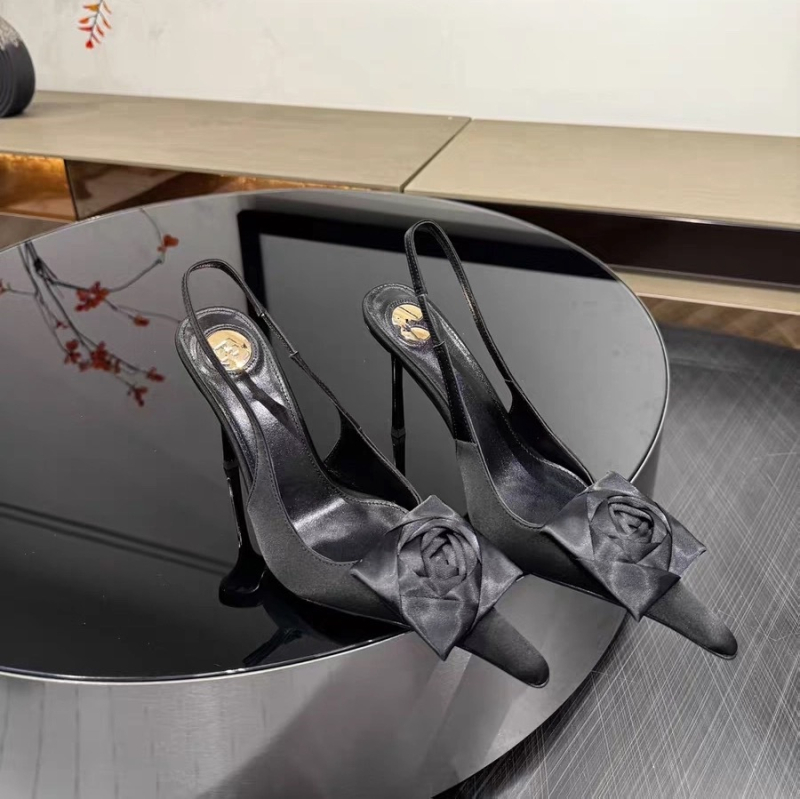 Sandale sa satenskim gornjim dijelom, s oštrim nosom, ultra visoki uski pet, elastična traka, gumeni potplat, unutarnji materijal: super vlakno