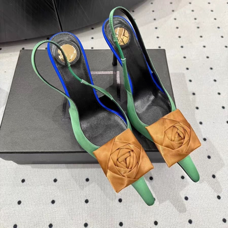 Sandale sa satenskim gornjim dijelom, s oštrim nosom, ultra visoki uski pet, elastična traka, gumeni potplat, unutarnji materijal: super vlakno