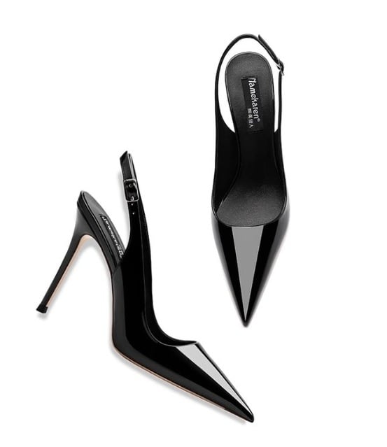 Női zárt orrú pántos szandál, PU felső rész, hegyes orr, gumírozott talp, bélés nélkül, tavasz 2025