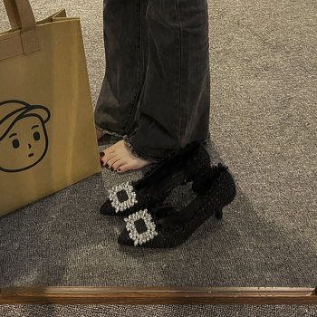 Ženske štikle s oštrim nosom, kristali, PU gornji dio, guma potplat, visina pete 3–6 cm