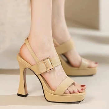 Sieviešu sandales ar platformu un augstu papēdi, PU augšdaļa, kvadrātveida purns, vienas siksnas sprādze, gumijas zole