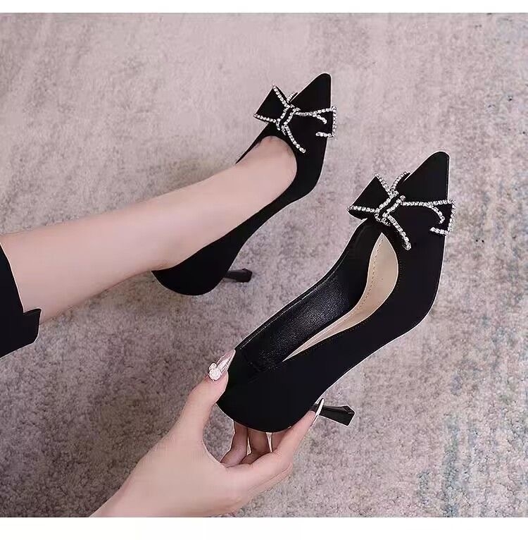 Ženske visoke pete, korejskog stila, šiljasti nos, stiletto petu, velur gornji dio, visina peta 6-8 cm