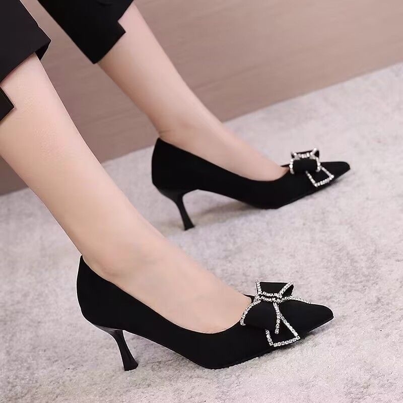 Ženske visoke pete, korejskog stila, šiljasti nos, stiletto petu, velur gornji dio, visina peta 6-8 cm