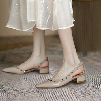 Niti sandales ar asu purnu, PU augšdaļa, gumijas zole, vidējais papēdis