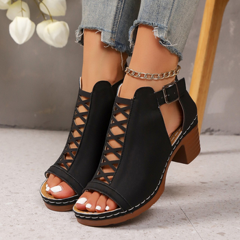 Romas sandales ar atvērtu pirkstu, aizmugurējo rāvēslēgu, 3–6 cm papēža vidējais augstums, PU augšdaļa un iekšpuse, gumijas zole