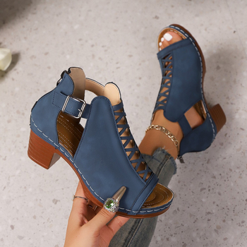 Romas sandales ar atvērtu pirkstu, aizmugurējo rāvēslēgu, 3–6 cm papēža vidējais augstums, PU augšdaļa un iekšpuse, gumijas zole