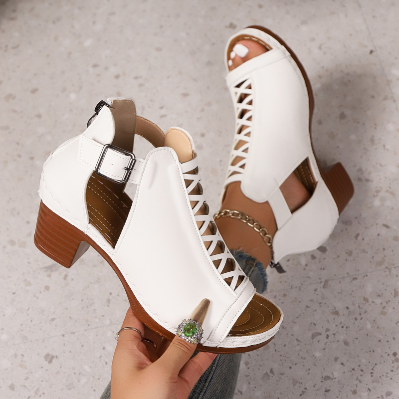 Romas sandales ar atvērtu pirkstu, aizmugurējo rāvēslēgu, 3–6 cm papēža vidējais augstums, PU augšdaļa un iekšpuse, gumijas zole