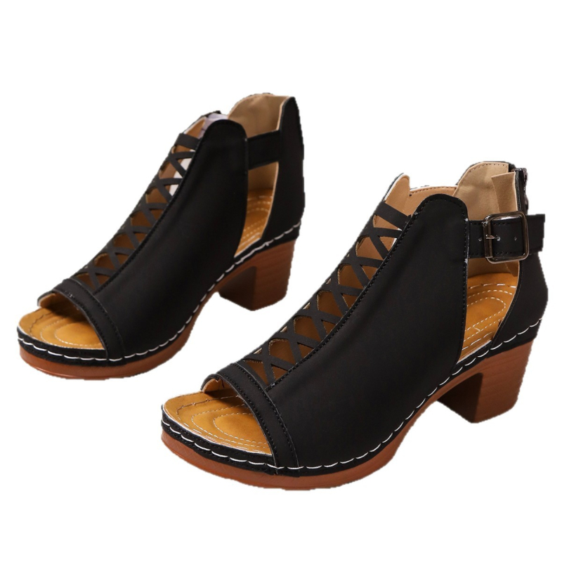 Romas sandales ar atvērtu pirkstu, aizmugurējo rāvēslēgu, 3–6 cm papēža vidējais augstums, PU augšdaļa un iekšpuse, gumijas zole