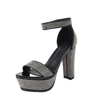 Sandale dama cu un singur curea — microfibră, vârf deschis, toc foarte înalt, închidere cu cataramă