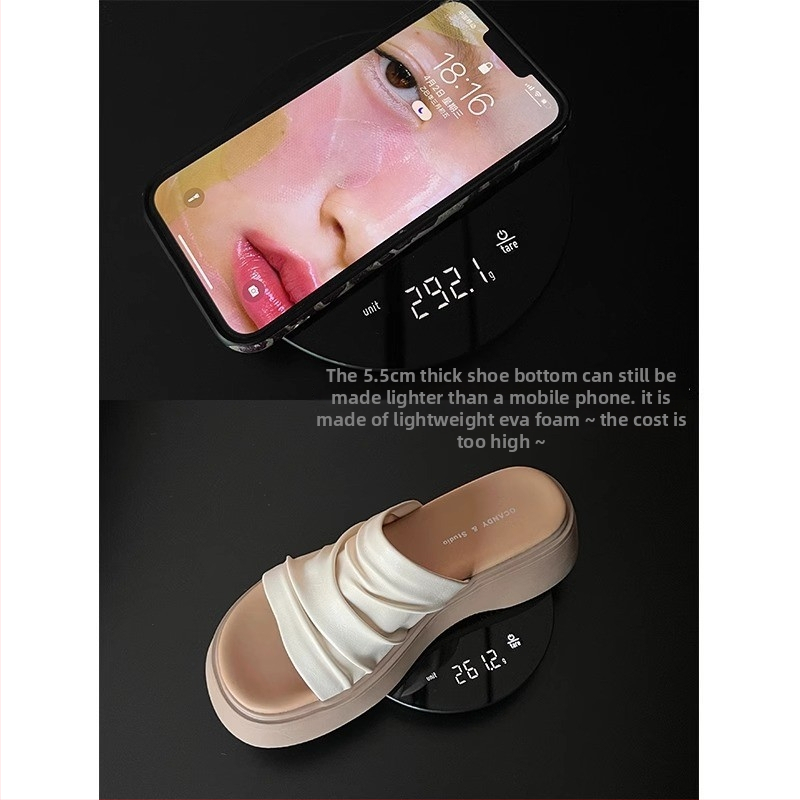 Sandale femei din piele cu aspect încrețit și platformă, partea superioară din piele microfibră, talpă din cauciuc, vârf rotund, vara 2025