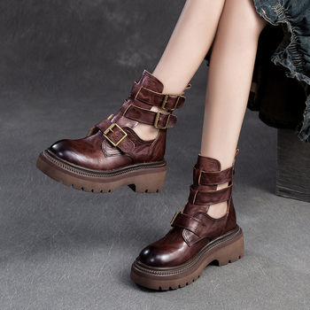 Sieviešu romiešu sandales ar vamp no pirmās kvalitātes ādas ar tekstūru, apaļa purngala, gumijas putas zole, aizmugurējais rāvējslēdzējs