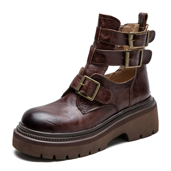 Sieviešu romiešu sandales ar vamp no pirmās kvalitātes ādas ar tekstūru, apaļa purngala, gumijas putas zole, aizmugurējais rāvējslēdzējs