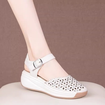 Siksnu sandales ar apaļu purnu, PU augšdaļa, gumijas zole, vasara 2024