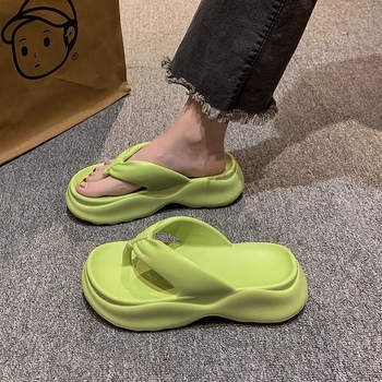 Ženske flip-flopice s debelim potplatom EVA, herringbone uzorak, okrugli vrh, korejski stil, protuklizne i otporne na miris, ljeto 2025