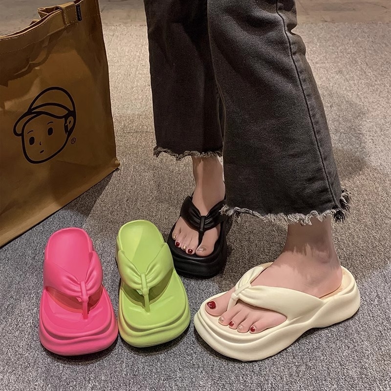 Ženske flip-flopice s debelim potplatom EVA, herringbone uzorak, okrugli vrh, korejski stil, protuklizne i otporne na miris, ljeto 2025