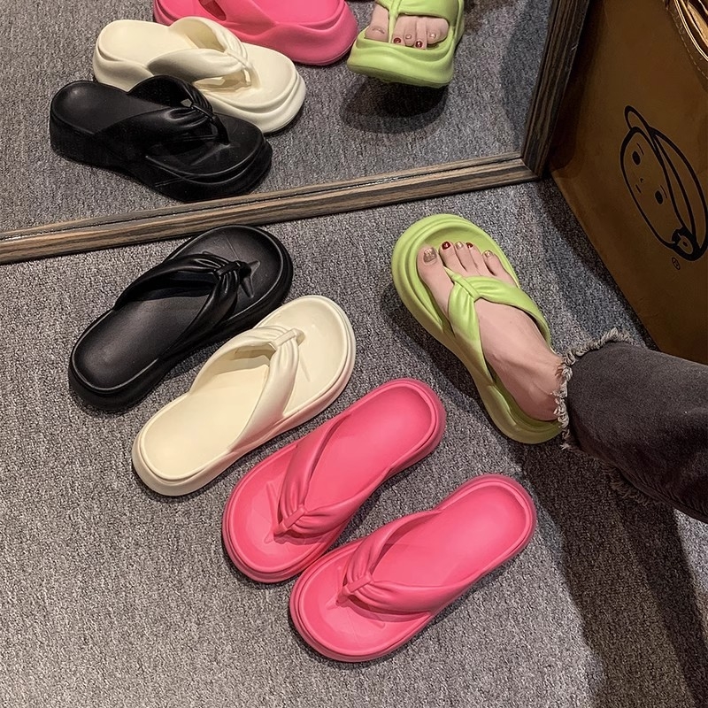 Ženske flip-flopice s debelim potplatom EVA, herringbone uzorak, okrugli vrh, korejski stil, protuklizne i otporne na miris, ljeto 2025